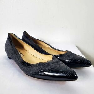 Oscar De La Renta Gray/ Black Patent Leather Pointy Flat Size 37 Made In Italy